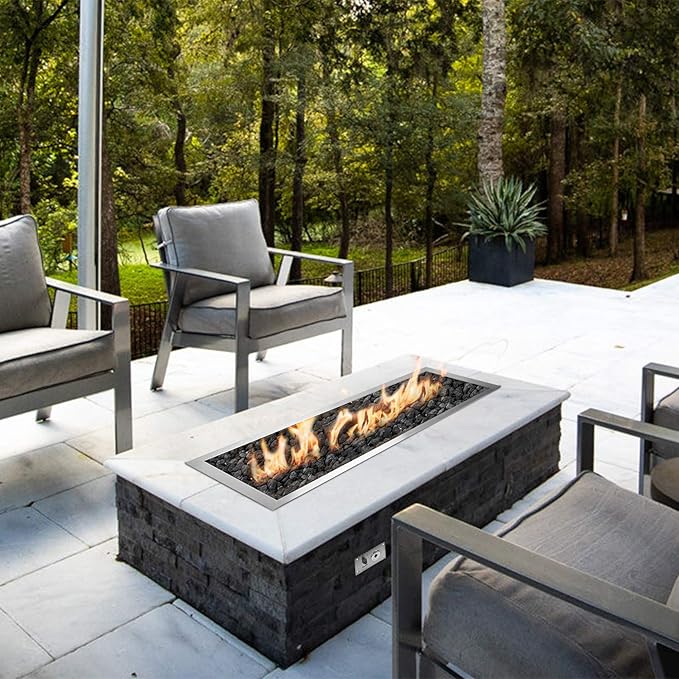 Stanbroil 48 x 14 inch Rectangle Fire Pit Kit with Spark Ignition, Drop-in Natural Gas Firepit Burner for DIY Fire Table Outside Patio Backyard Balcony, Natural Gas Version, 185,000 BTU Max