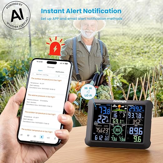 Sainlogic WiFi Smart Weather Station SA9 with 24H/ 7Days Accurate Weather Forecast by Weatherseedยฎ AI, 8.5" Large Display,UV,Sun Light,Rain Gauge,Wind Gauge,2-Year Data Storage & Export๏ผOnly 2.4G๏ผ