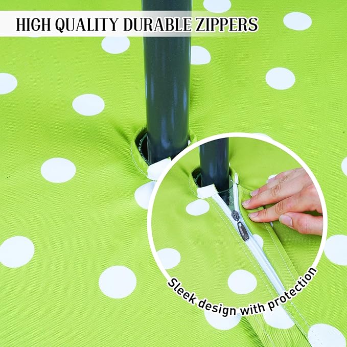 Poise3EHome 60X84 Outdoor/Indoor Waterproof Spillproof Rectangle Tablecloth with Umbrella Hole Zipper for Camping Picnic Party Patio Table Spring, Green Polka Dot
