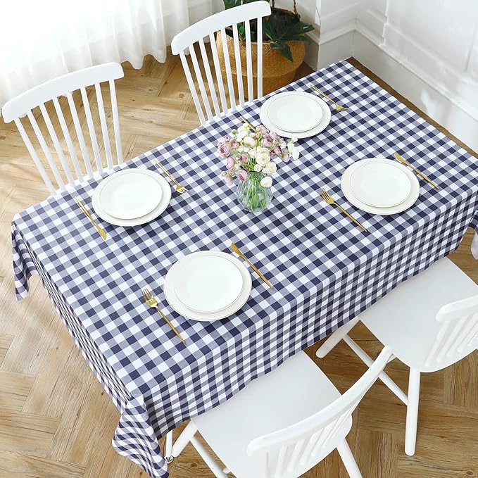 Romanstile Square Vinyl PVC Tablecloth, 100% Waterproof Buffalo Plaid Plastic Table Cloth, Oil Proof Heavy Duty Wipeable Table Covers for Dining/Camping/Picnic/Outdoor - 60 x 60, Navy Blue