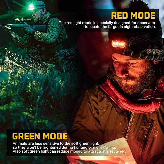 Headlamp Rechargeable 4 Pack, 1300 Lumen Ultra-Bright Head Lamp with Red Light, Waterproof Motion Sensor Head Lights for Forehead with White Green, 14 Modes Adjustable Headlight for Camping
