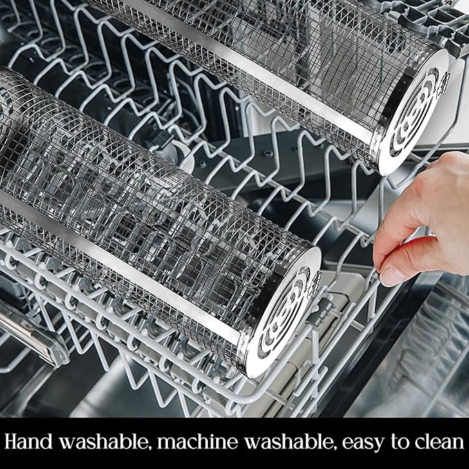 Rolling Grilling Baskets for Outdoor Grill Must Have Bbq Round Mesh Net Tube Large Barbecue Cylinder Cage Essentials Gadgets Cooking Accessories for Picnic Veggies Vegetable Fish Meat, Gift for Men
