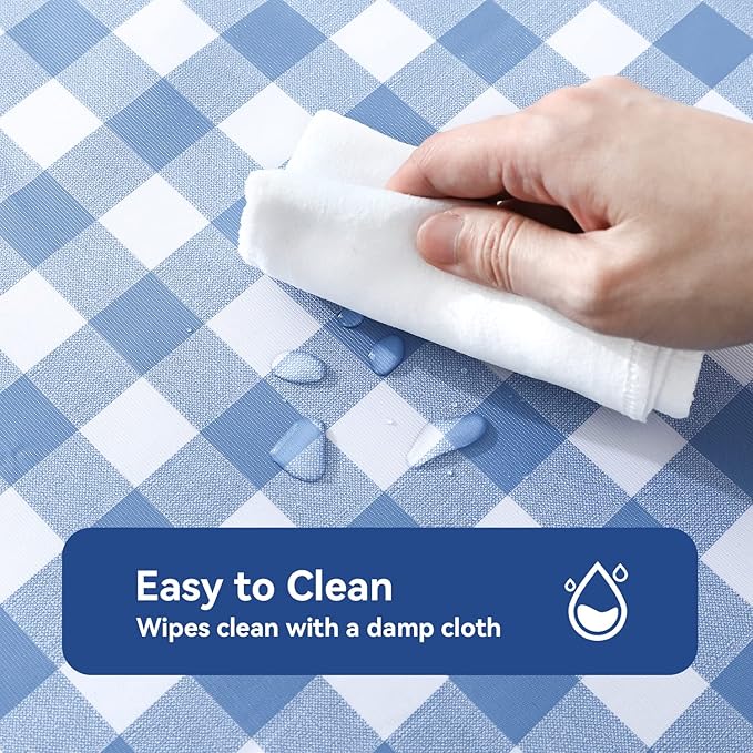 Romanstile Square Vinyl PVC Tablecloth, 100% Waterproof Buffalo Plaid Plastic Table Cloth, Oil Proof Heavy Duty Wipeable Table Covers for Dining/Camping/Picnic/Outdoor - 54 x 54, Light Blue