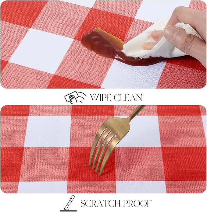 MOSAYT Rectangle Vinyl Tablecloth, 100% Waterproof Buffalo Gingham Plastic Table Cloth, Heavy Duty Wipeable Table Covers for Picnic, Outdoor, Camping - 54 x 120, Red