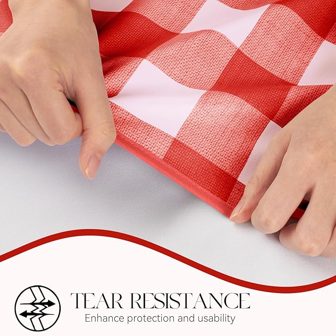 MOSAYT Rectangle Vinyl Tablecloth, 100% Waterproof Buffalo Gingham Plastic Table Cloth, Heavy Duty Wipeable Table Covers for Picnic, Outdoor, Camping - 54 x 120, Red