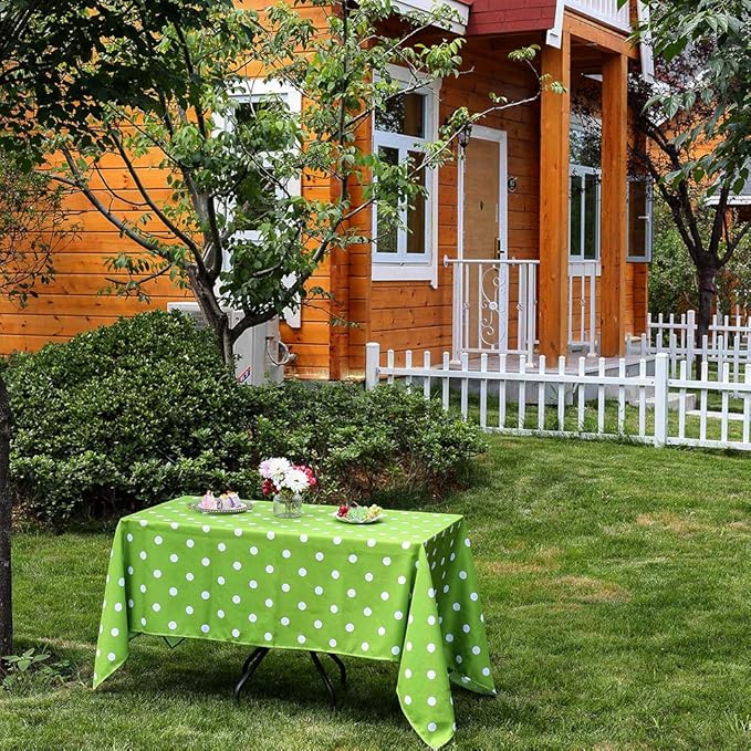 Poise3EHome 60X84 Outdoor/Indoor Tablecloth Rectangle Waterproof Spillproof for Camping Picnic Party Patio Table Spring, Green Polka Dot
