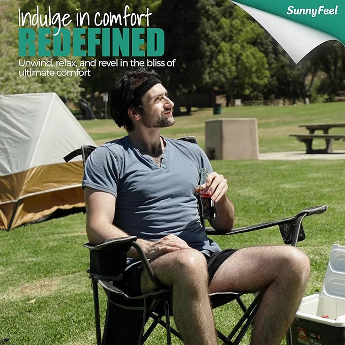 SUNNYFEEL Oversized Folding Camping Chair 2 Pack 500 LBS Heavy Duty Lawn Chairs with Portable Folding with Armrest, Cup Holder, Pocket &Bag for Outdoor Camping/Beach/Travel/Picnic/Fishing