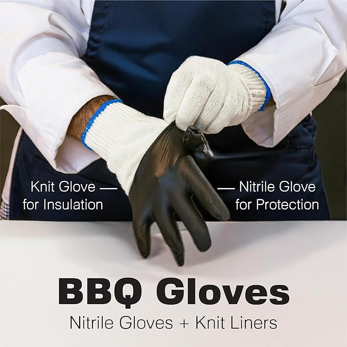 Raxwell BBQ Gloves - 6 Heat Resistant Cotton Liners + 100 Nitrile Food Prep Gloves for Barbecue Smoker, Cooking & Hot Food - Size X-Large - Grilling Accessories