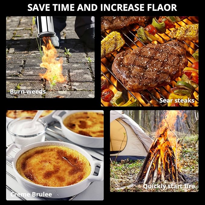 Sondiko Propane Torch with Pre-Filled Cylinder, Powerful Propane Torch Head L8010, Sous Vide, Adjustable Campfire Starter with Standard Propane Fuel Cylinder for Searing Steak, BBQ, Welding