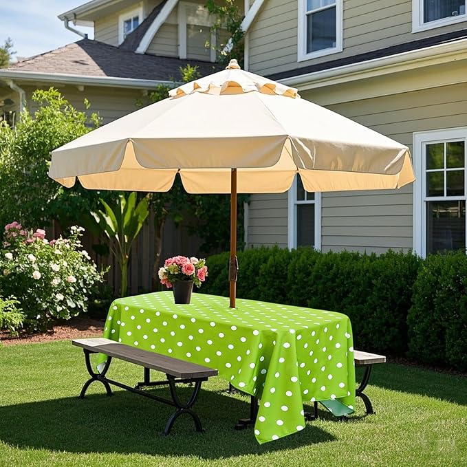 Poise3EHome 60X84 Outdoor/Indoor Waterproof Spillproof Rectangle Tablecloth with Umbrella Hole Zipper for Camping Picnic Party Patio Table Spring, Green Polka Dot