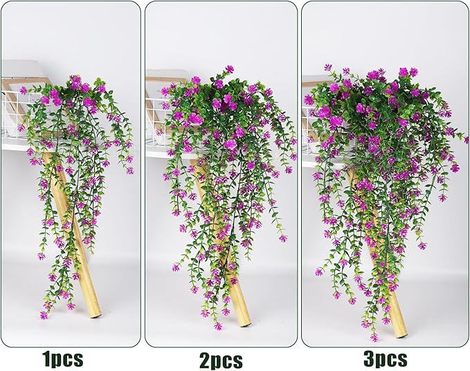RECUTMS Artificial Fake Hanging Eucalyptus Plants Vine Hanging Plant Outdoor UV Resistant Plastic Plants Artificial Greenery for Bedroom Wall Decor Wedding Party Room Aesthetic Stuff(Fuchsia)