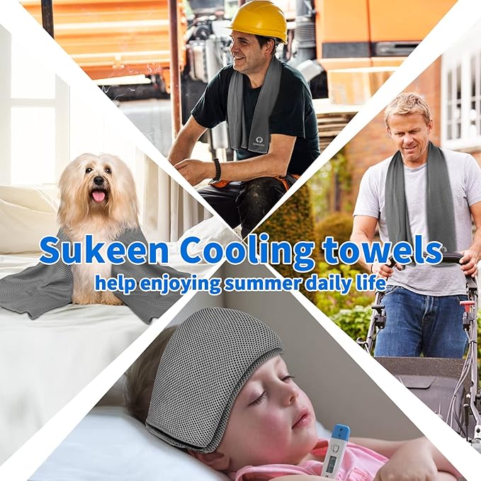 Sukeen 12pack Cooling Towel (40"x12") Bulk Ice Towel,Soft Breathable Chilly Towel,Microfiber Towel for Yoga,Sport,Running,Gym,Workout,Camping,Fitness,Workout & More Activities