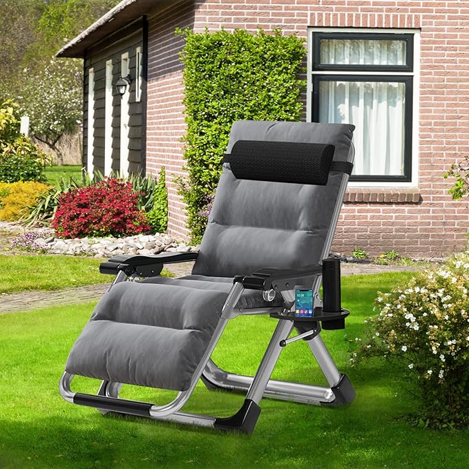 ABORON 2 Pack Zero Gravity Chair, Outdoor Lounge Chairs Sun Loungers with Removable Cushion,Headrest,Cup Holder,Reclining Patio Lounger Chair for Indoor and Outdoor