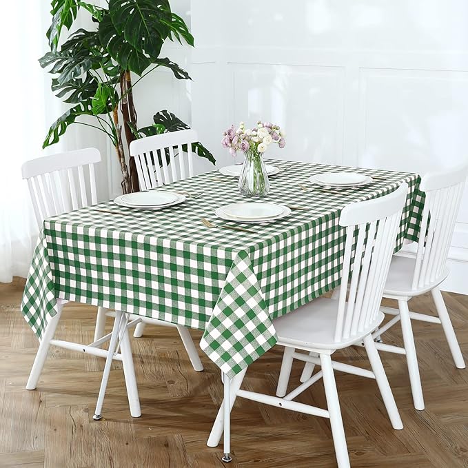 Romanstile Rectangle Vinyl PVC Tablecloth, 100% Waterproof Buffalo Plaid Plastic Table Cloth, Oil Proof Heavy Duty Wipeable Table Covers for Dining/Camping/Picnic/Outdoor - 54 x 120, Green and White