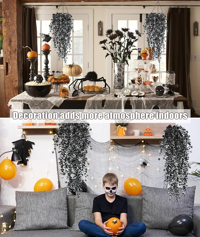 RECUTMS Artificial Hanging Plants Fake Hanging Plant Faux Hanging Plants UV Resistant Plastic Plants for Indoor Outdoor Room Wall Wedding Patio Porch Decor(Black White)