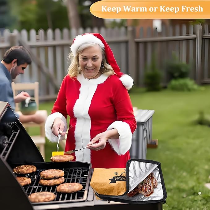 BBQ Blanket for Meat – 21-Inch Insulated Resting Bag for Brisket, Turkey, Pork Shoulder – 5-Layer Heat Retention, Wide Mouth with Handle – Grilling & Smoking Accessories, Gift for BBQ Lovers