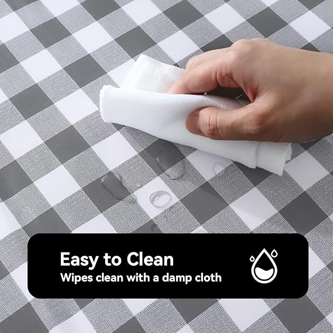 Romanstile Rectangle Vinyl PVC Tablecloth, 100% Waterproof Buffalo Plaid Plastic Table Cloth, Oil Proof Heavy Duty Wipeable Table Covers for Dining/Camping/Picnic/Outdoor - 54 x 108, Grey and White