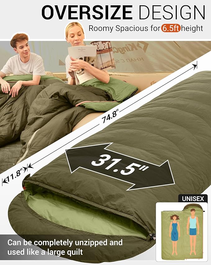 KingCamp Down Sleeping Bag for Adults, Recycled 700 FP Cold Weather 3-4 Season Sleeping Bag, Ultralight & Compact with Compression Sack for Backpacking, Camping, Hiking