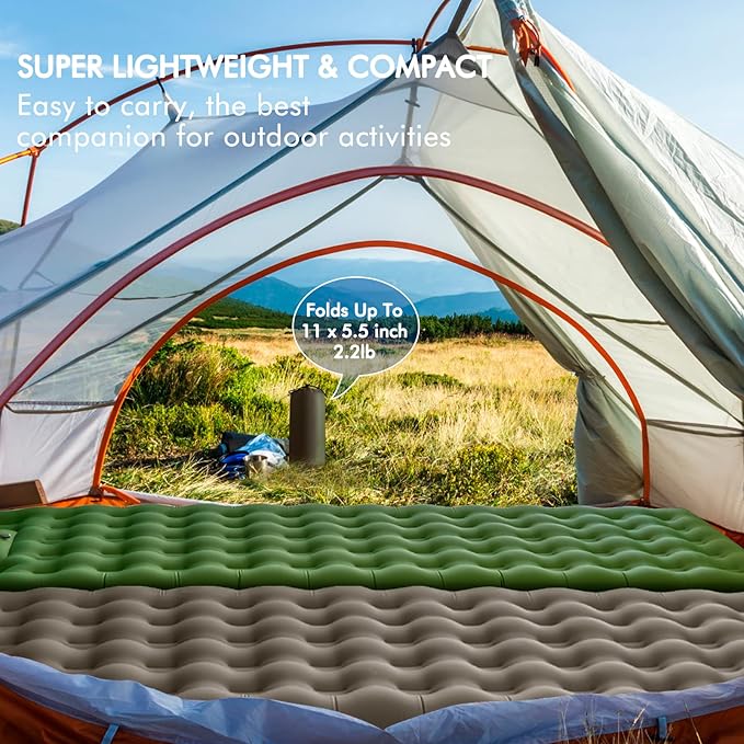 MEETPEAK Extra Thickness 5 inch Inflatable Sleeping Pad for Camping, Ultralight Compact Sleeping Mat Built-in Pump, Portable Camping Air Mattress for Tent Hiking Backpacking Traveling
