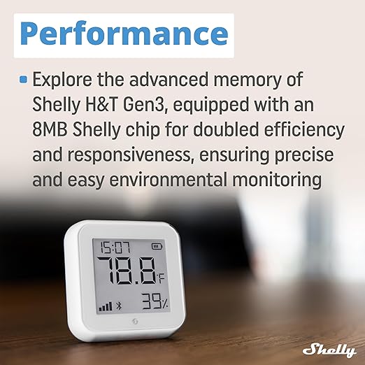 Shelly H&T Gen3 White | Wi-Fi & Bluetooth Smart Temperature & Humidity Sensor with Remote App Control | Smart Scenes | LCD Display