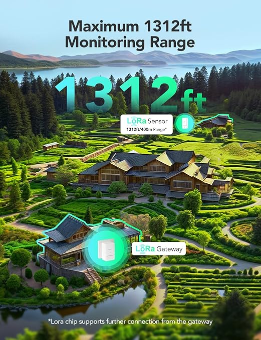 GoveeLife Wi-Fi Gateway Thermometer Hygrometer H5107, Outdoor Indoor Wireless Temperature Humidity Sensor Monitor with Remote APP Notification Alert, 1312ft/400m Monitoring Range, IP 65 Waterproof