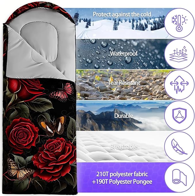 Sleeping Bags for Adults and Kids,3D Printing Camping Sleeping Bag for Girls Boys Lightweight Waterproof Cold/Warm 3-Season,Outdoor Travel with Compression Bags