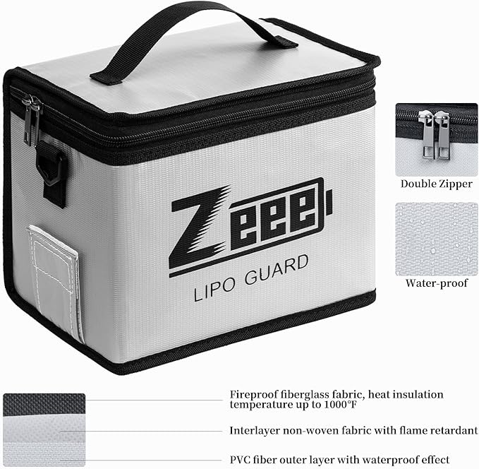 Zeee Fireproof Explosionproof Large Capacity Battery Storage Guard Pouch for Lipo Charge & Storage (8.46 x 6.5 x 5.71 in)