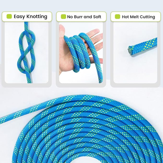 Double Braid Polyester Rope 1/2inch 150ft, 5290lbs Breaking Strength, Blue Arborist Rigging Rope for Various Indoor Outdoor Applications Hiking Camping Swing Sailing