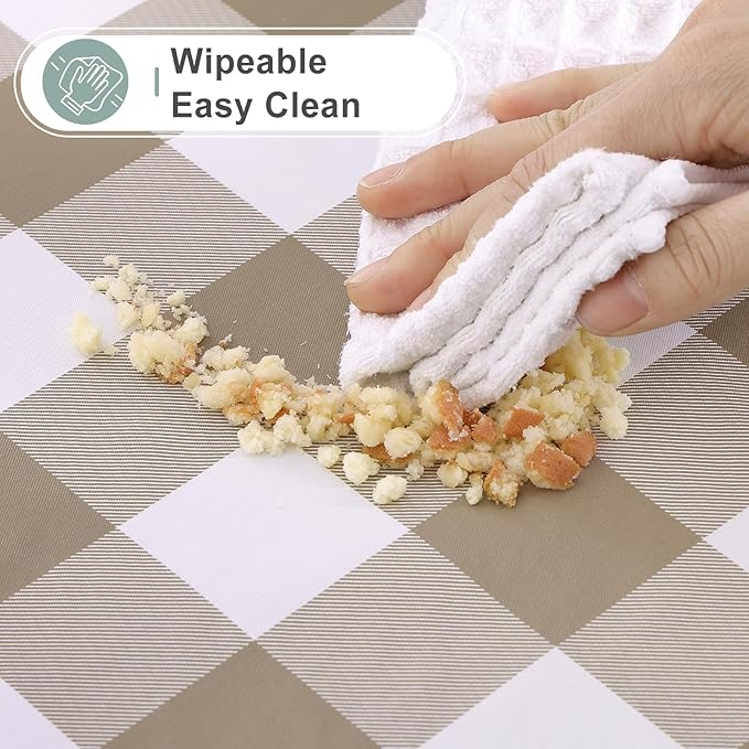misaya 2 Pack Waterproof Vinyl Table Cloth, Buffalo Flannel Backed Tablecloth, Wipeable Plastic Table Cover for Dinner, Kitchen, Outdoor (60" x 84", Khaki & White)