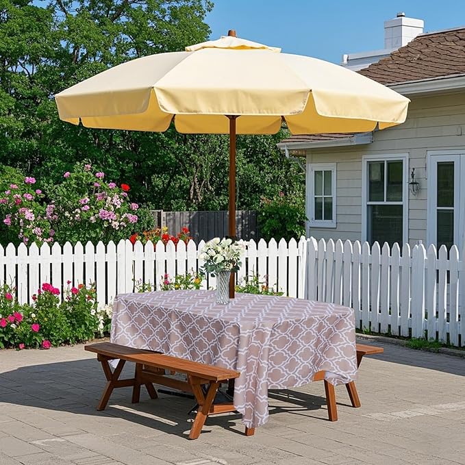 Poise3EHome Outdoor Tablecloth Rectangle with Umbrella Hole Waterproof Spillproof for Patio Table Picnic Camping Spring Summer, Khaki (52X70 Zipper)