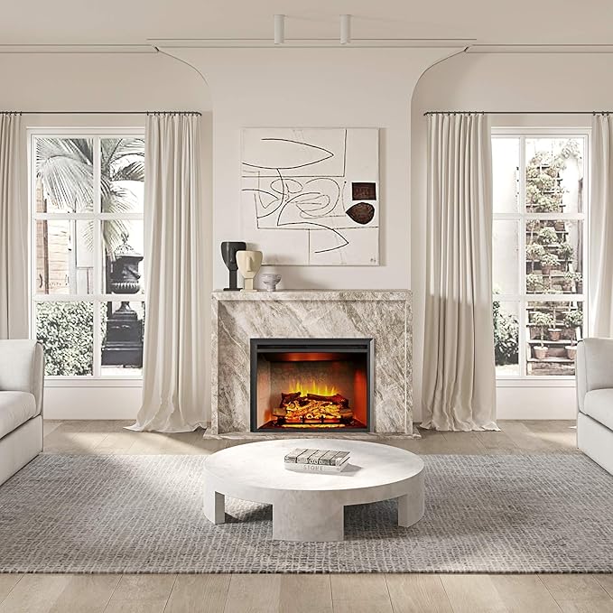 RICHFLAME 30 Inches, Edward Electric Fireplace Insert with Fire Crackling Sound, Weathered Concrete Interior, Remote Control, 750/1500W, Black