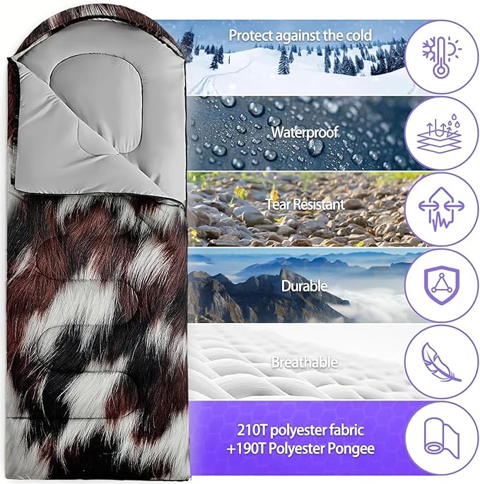 Sleeping Bags for Adults and Kids,3D Printing Camping Sleeping Bag for Girls Boys Lightweight Waterproof Cold/Warm 3-Season,Outdoor Travel with Compression Bags