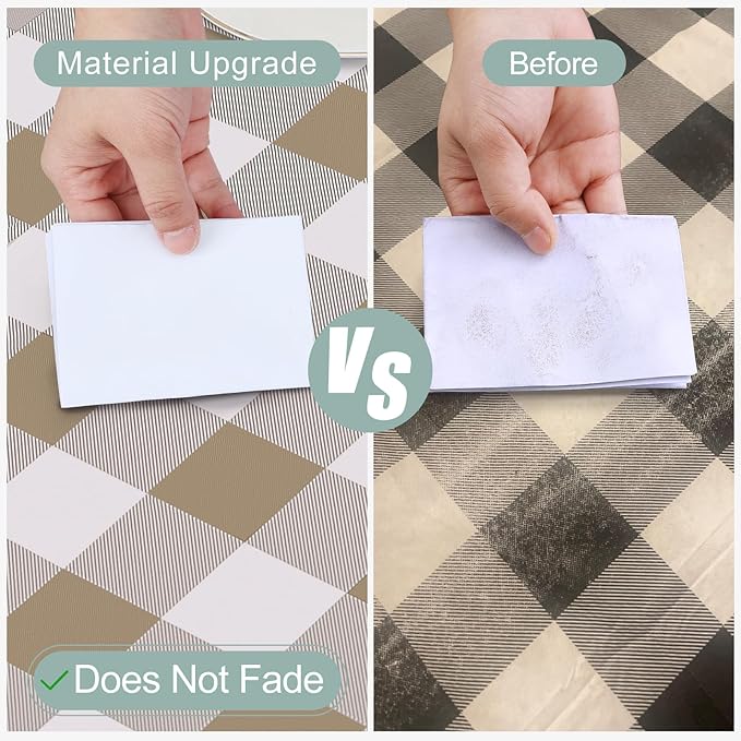 misaya 2 Pack Waterproof Vinyl Table Cloth, Buffalo Flannel Backed Tablecloth, Wipeable Plastic Table Cover for Dinner, Kitchen, Outdoor (60" x 84", Khaki & White)