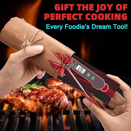Digital Meat Thermometer for Cooking – Waterproof Instant Read Food Thermometer with Backlight & Calibration, Fast Read, Folding Probe for BBQ, Grill, Candy, Deep Fry, Kitchen, Liquids, Beef(Red)