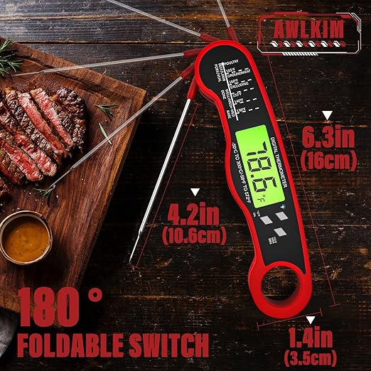 AWLKIM® Digital Meat Thermometer for Cooking - IP67 Waterproof Kitchen Thermometer with Backlight and Hold, Fast Instant Read Thermometer, Candy Making, Outside Grill, Stocking Stuffers for Men-2 pack