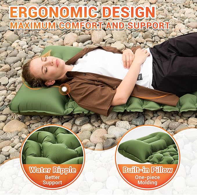 KingCamp Sleeping Pad for Camping, Ultralight Connectable Inflatable Sleeping Pad Camping Mattress with 6.3" Built-in Pillow & Foot Pump for Backpacking Hiking Tent Cot