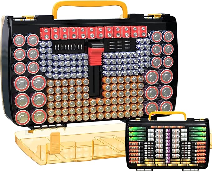 Large Capacity 269 Battery Organizer Storage Case with Tester, Double-Side Battery Holder Container for AA AAA AAAA C D 9V Lithium 3V CR123 CR1632 18650 Batteries(Box Only) (Black)