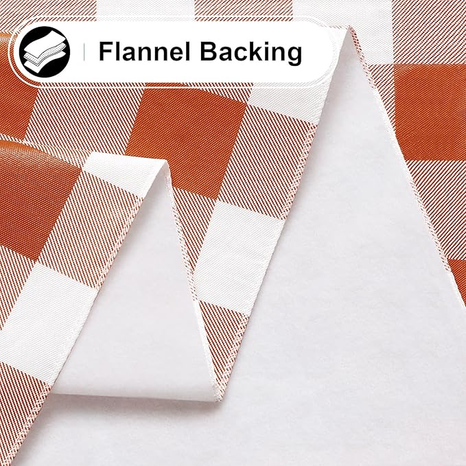 misaya Square Waterproof Vinyl Table Cloth, Buffalo Flannel Backed Tablecloth, Wipeable Plastic Table Cover for Dinner, Kitchen, Picnic, (60" x 60", Rust and White)