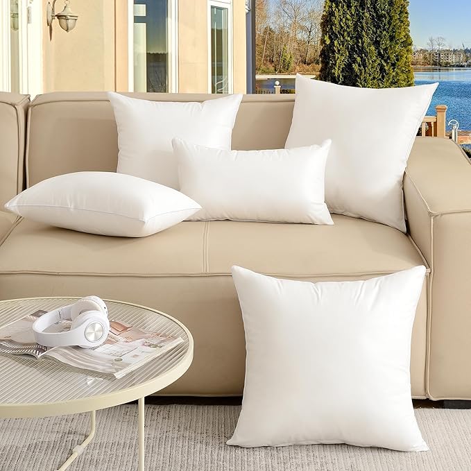 Oubonun 12x20 Outdoor Pillow Inserts (Pack of 2) - Square Waterproof Throw Pillow - Decorative Throw Pillows Insert for Couch Sofa Bed Patio Furniture - White Pillows