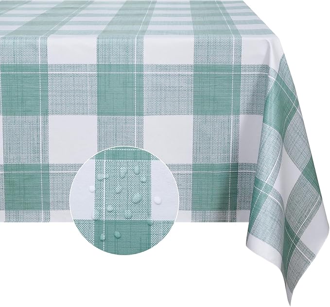 Romanstile Rectangle Plastic Tablecloth, 100% Waterproof Oil-Proof Checkered PVC Table Cloth, Heavy Duty Vinyl Table Cover for Dining, Camping, Picnic, Outdoor - 54 x 78 Inch, Sage Green Checkered