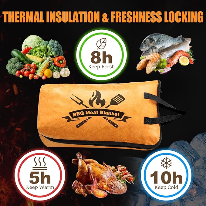 BBQ Blanket for Resting Meat, 22 in Smoker Meat Resting Blanket, Reusable Smoker Grilling Meat Insulated Resting Bag with Wide Mouth for Large Gifts for Men/Dad with Box, Brown