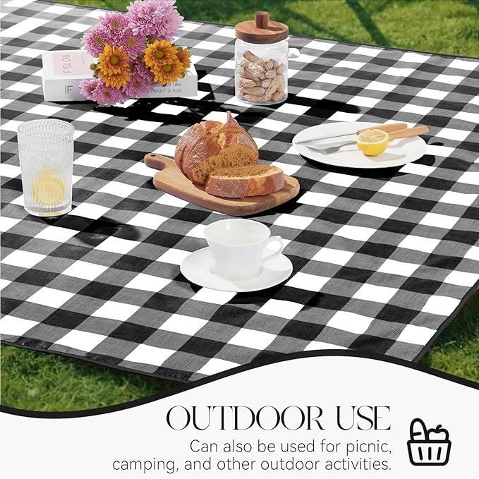 MOSAYT Rectangle Vinyl Tablecloth, 100% Waterproof Buffalo Gingham Plastic Table Cloth, Heavy Duty Wipeable Table Covers for Picnic, Outdoor, Camping - 54 x 54, Black