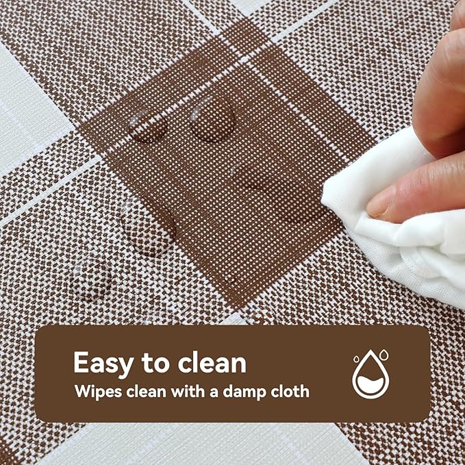 Romanstile Rectangle Plastic Tablecloth, 100% Waterproof Oil-Proof Checkered PVC Table Cloth, Heavy Duty Vinyl Table Cover for Dining, Camping, Picnic, Outdoor - 54 x 78 Inch, Brown Checkered