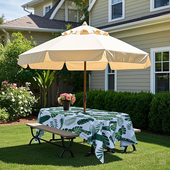 Poise3EHome 60X84 Outdoor/Indoor Waterproof Tropical Rectangle Tablecloth Green with Umbrella Hole Zipper for Camping Picnic Party Patio Table Spring, Palm Leaf