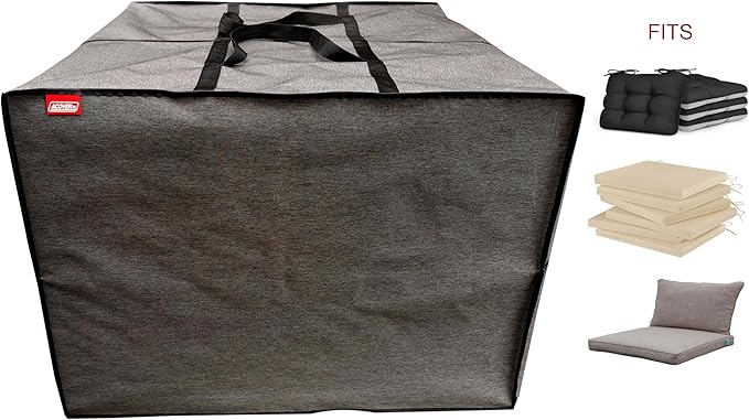 Outdoor Square Cushion Storage Bag, Protective Zippered Storage Bags with Handles, 32''L x 32''W x 24''H Dark Grey