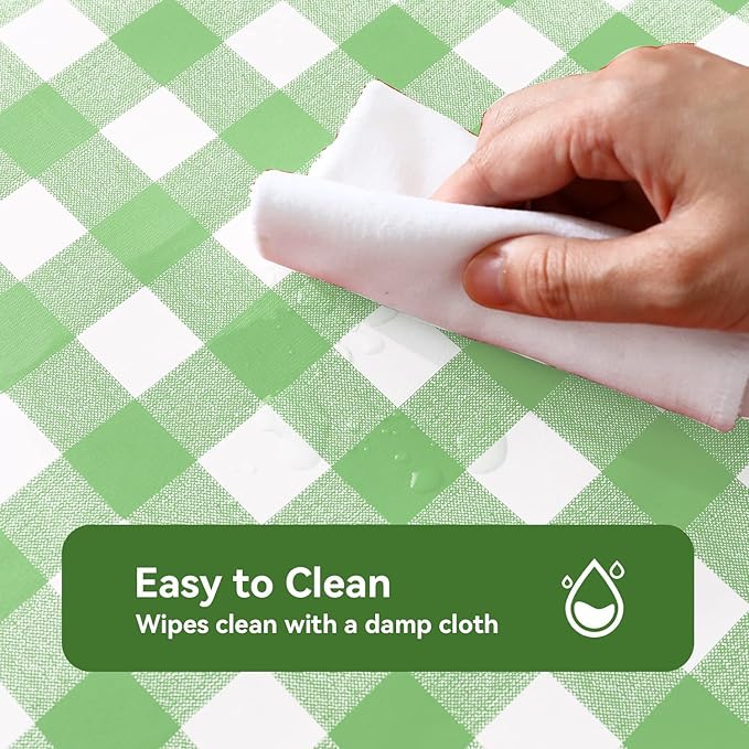 Romanstile Rectangle Vinyl PVC Tablecloth, 100% Waterproof Buffalo Plaid Plastic Table Cloth, Oil Proof Heavy Duty Wipeable Table Covers for Dining/Camping/Picnic/Outdoor - 54 x 108, Light Green
