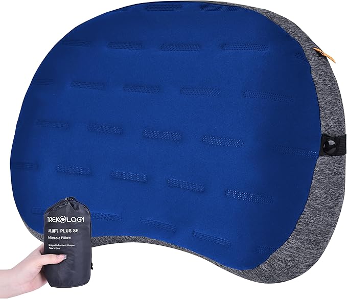 TREKOLOGY Inflatable Camping Pillow with Removable Cover - Ultralight Backpacking, Hiking, Beach, Travel Sleeping Pillow - Compact, Portable, Comfortable Camp Pillow for All Adventures ALUFT Plus SE