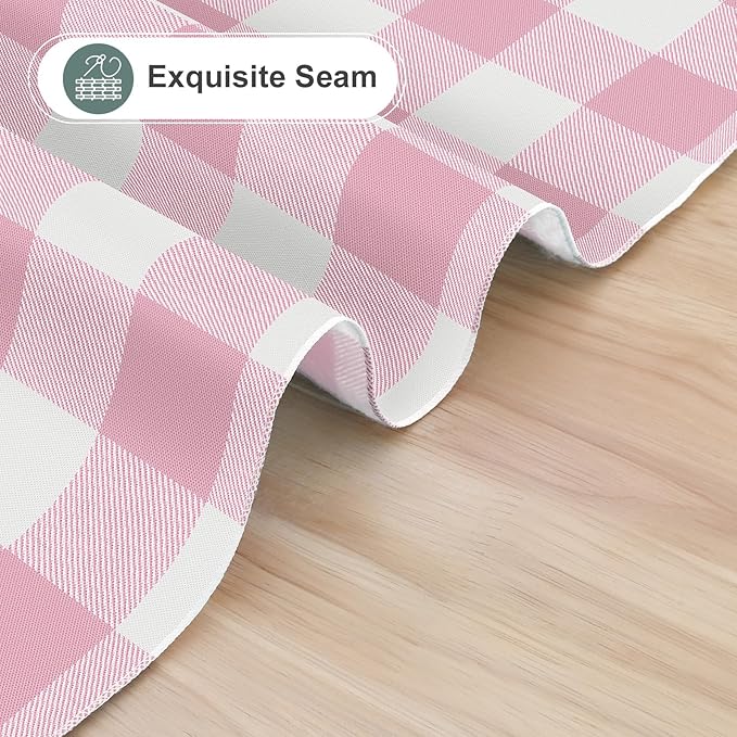 misaya Rectangle Waterproof Vinyl Table Cloth, Buffalo Flannel Backed Tablecloth, Wipeable Plastic Table Cover for Dinner, Kitchen, Outdoor (60" x 102", Pink and White)
