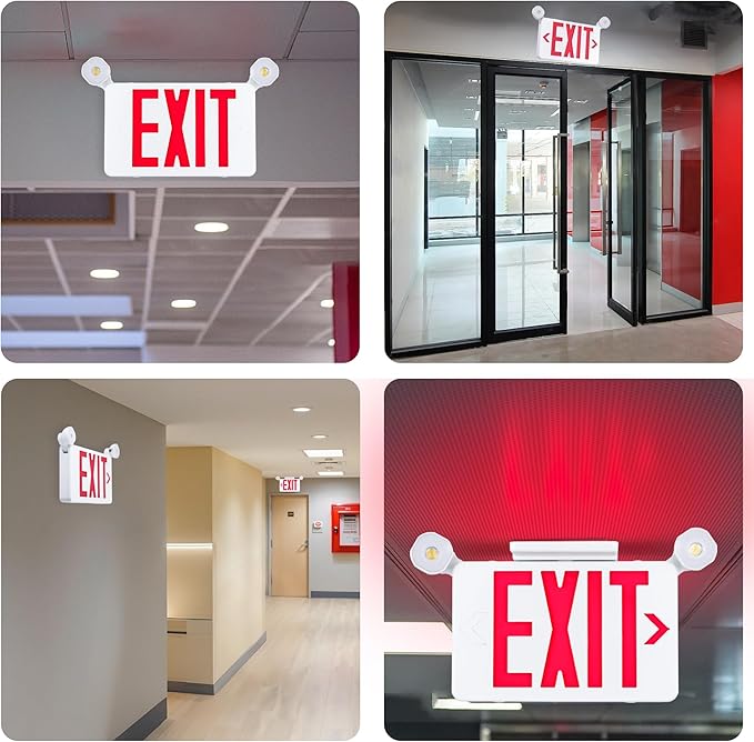 Gruenlich Red Exit Sign with Emergency Lights, 2 Adjustable LED Heads and Backup Battery, UL 924, AC 120/277V, Commercial Hardwired Exit Light for Business, 6 Pack