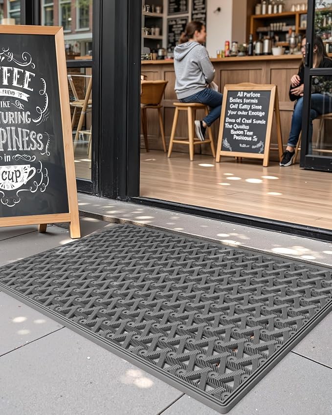 Color&Geometry Door Mat Outside Entrance with Drainage, Rubber Heavy Duty Dirt Trapper Waterproof Outdoor Welcome Mat, Outdoor Mats All Weather for Front Back Door Patio Entryway Entry, 24"X36" Grey